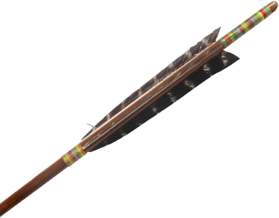 Handmade Bamboo Hunting Arrows 33inch 6Pcs, Japanese Kyudo Style Real Turkey Feathers with Hand-Painted Eagle Pattern, for Longbow & Recurvebow, Archery Fitness Hunting Decoration