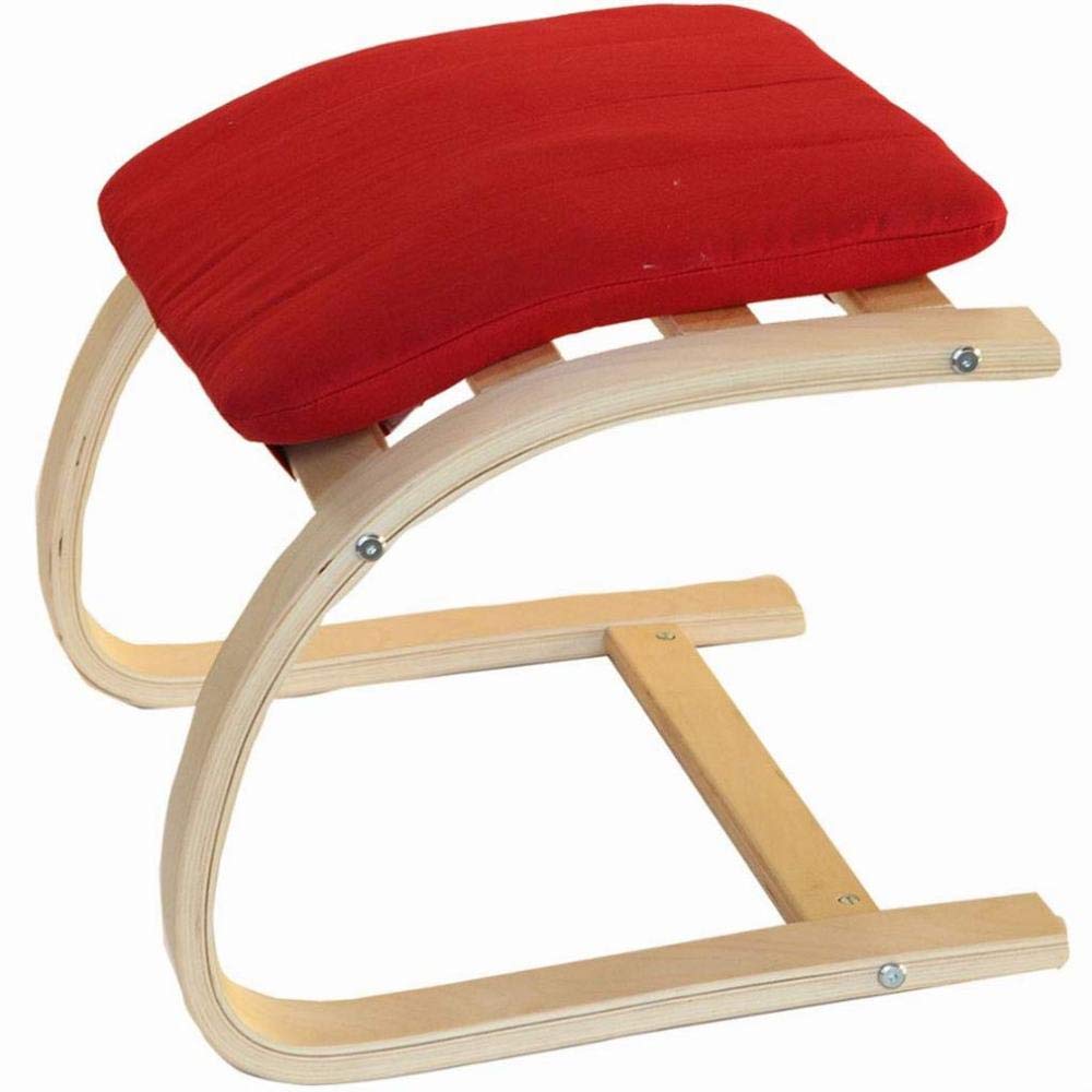 Tabouret de pédale incurvé coussin bois tissu rouge table salon