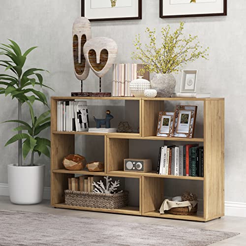 Giantex 6 Cubes Bookcase, 3-Tier Wood Freestanding Short Horizontal Bookshelf, Modern Storage Cubes Organizer Cabinet For Living Room, Kids Room #TOP28