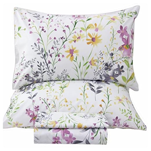 QSH Floral King Size Sheet Sets - Yellow Flower Botanical Pattern Egyptian Cotton Printed Bedding Sheets King Size Bed Soft and Breathable 17.5" Extra Deep Pockets Bed Sheets 4 Pieces