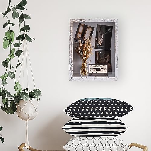 Image of Muzilife 11x14 Shadow Box Picture Frame - 2.16 inch Interior Deep Wood & Glass Rectangle Display Case Ready to Hang Memory Box Baby Sports Memorabilia, Pins, Awards, Tickets, and Photos, Rustic White