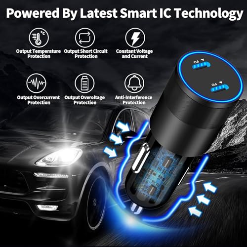 Image of [Apple MFi Certified] iPhone USB-C Fast Car Charger, Rombica 72W Dual USB-C Power PD Rapid Car Charge Adapter + 2Pack Type-C to Lightning Cable Quick Charging for iPhone 14 13 12 11 Pro /XS /XR /X /8 /iPad