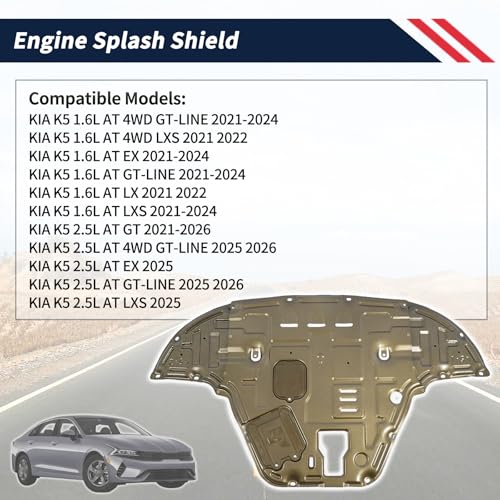 Image of Aluminum-Magnesium Alloy Engine Splash Shield Guard for KIA K5 2021-2025 2026 Lightweight Heavy-Duty Skid Plate w /Extended Cover, Service Holes & Vent Design - Rustproof