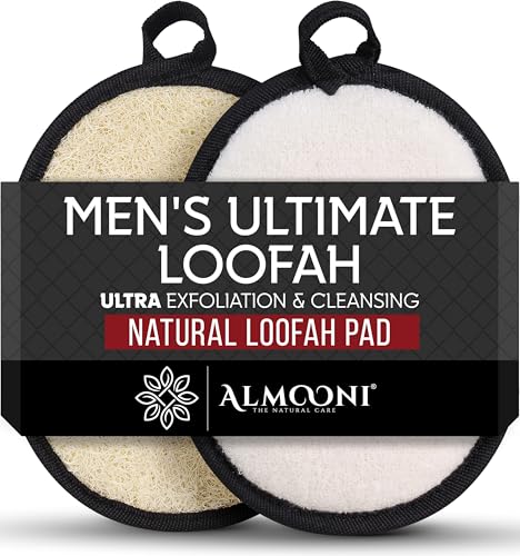 Almooni Natural Exfoliating Loofah for Men, Lightly Abrasive Egyptian Loofah Body Scrubber for Men,...