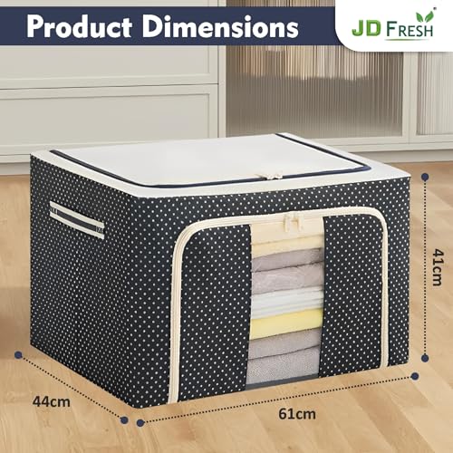 Image of JD FRESH Non-Woven Foldable Steel Frame Clothes Organizer /Foldable Organizer For Clothes /Storage Box And Organizer /Cloth Storage Box For Wardrobe /Saree /Shirts And Blankets (100 Ltr - Pack Of 1)