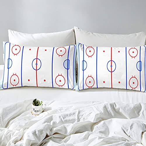 Ice Hockey Bedding Set Twin Kids Teens Girls Boys Winter Sports Game Fitted Sheet Puck Design Sheet Set, Soft Breathable Microfiber Home Decorative 3 Pcs Bedding Decor Set With 1 Flat &1 Pillowcase #TOP3