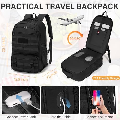 SDYSM Tactical Lunch Backpack for Men Women 17.3 Inch Laptop Backpack with USB Charging Port Military Work Backpack with Insulated Lunch Bag for Travel College Business, Black - 4
