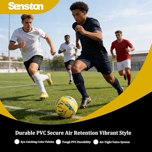 Image of Senston Soccer Ball Size 5 with Pump for Adults | Durable PVC Training Football,Thickened Nylon Winding and Butyl Bladder for Shape Retention - High Value Soccer Set