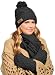 3 in 1 Women Soft Warm Thick Cable Knitted Hat Scarf & Gloves Winter Se (Black)