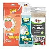 POLIBOY Staubstopper Set – Classic Allzweckreiniger & Peach Staubtücher mit Antistatik-Effekt – gegen Staub, Pollen & Schmutz – Möbelreiniger mit Baumwolltuch – 500ml + 24 Tücher Made in Germany