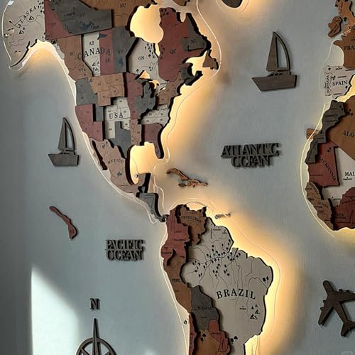 Arte de pared con mapa del mundo LED extragrande en 3D, madera acrílica, decoración moderna del hogar para sala de estar, idea de regalo única, mural de iluminación LED