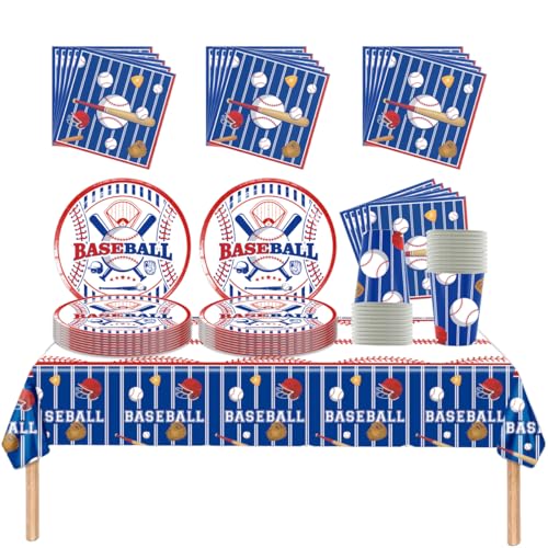 Fuwraixis baseball Vaisselle de fête, 61 pièces Vaisselle d'anniversaire pour enfants, softball Ensemble d'assiettes en papier, Décorations pour fêtes à thème sportif