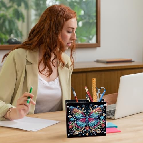 Image of DIY 5D Diamond Painting Pen Holder, Colorful Butterfly Diamond Art Pen Holder Organizer, Crystal Rhinestones Art Desk Organizer with Beads, Pencil Organizer for Craft Desk or Gift