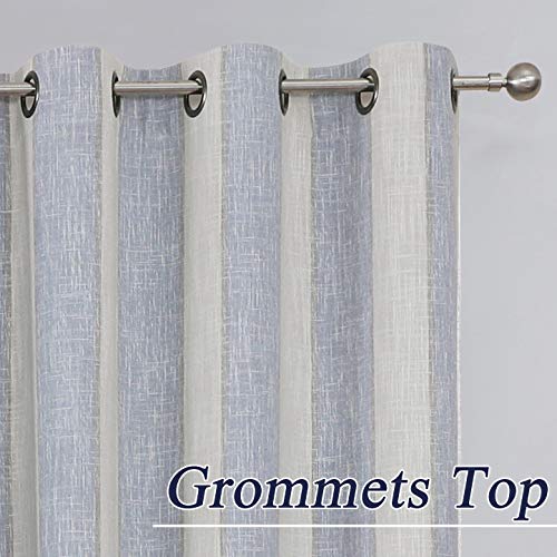 West Lake Blue And Beige 100% Blackout Curtain 2 Panels 63 Inches Long Thermal Insulated Linen Blend Grommet Blackout Window Treatment Blue White Vertical Striped For Bedroom Living Room, 50" Wx63 L #TOP3