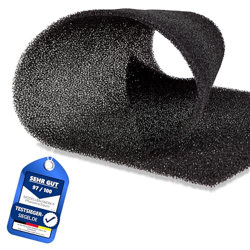 Mousse végétale de qualité supérieure - 3 mm - Anthracite moyen PPI20 - 250 x 500 mm - Mousse filtrante - Mousse végétale - Polyuréthane - Pour architecture, modélisme, couronnes d'arbres, aménagement