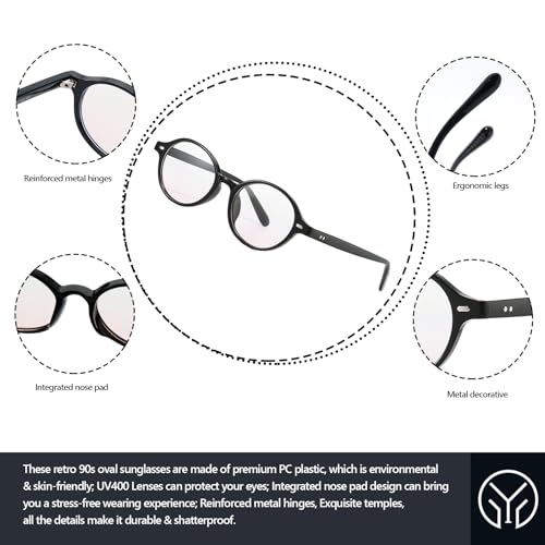 Retro Oval Sunglasses for Women Men Trendy Small Face Round Sunnies 90s Vintage Style UV400 Protection4