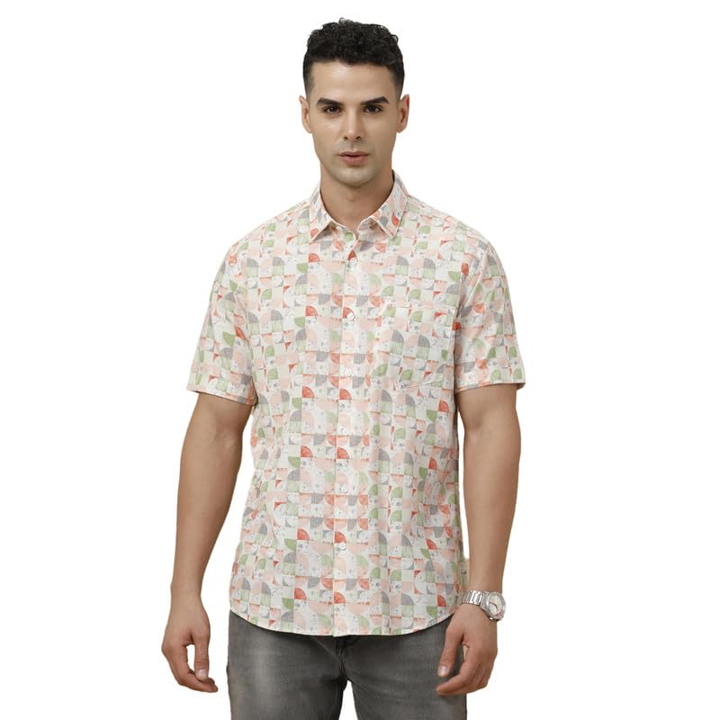 cavallo by linen club Men's Blended Linen Orange Printed Contemporary Fit Half Sleeve Casual Shirt-picture-46
