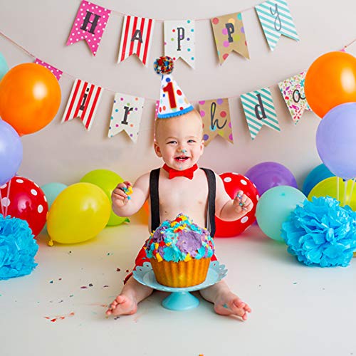 Baby 1st Birthday Party Hat - Primary Colors, Handmade Birthday Hat for Baby Girls/Boys, Confetti Cone Hat with Colored Fur Balls, Size 5 1/2, Suitable for Babies around 1 Year Old4