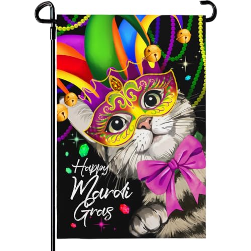 Dacawin Mardi Gras Garden Flag Masquerade Mask Cat 12x18