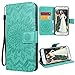 Produktbild VemMore Kompatibel für Samsung Galaxy S6 Hülle Handyhülle Schutzhülle Leder PU Wallet Flip Case Bumper Lederhülle Ledercase Blumen Muster Klapphülle Ultra Dünn Kartenfach Klappbar Magnetisch - Grün