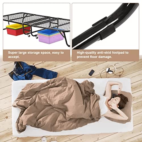 Yiqiedey Folding Bed Guest Bed Twin Size Camping Cots Bed With Wheels& Metal Frame, Heavy Duty 330Lbs Capacity, Roll Away Foldaway 3.9 Inch Comfort Foam Mattress, Portable Camping Cot For Adults #TOP4