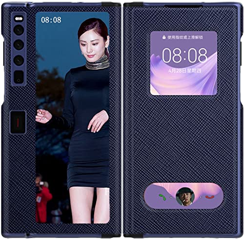SNOWtreeAA Funda de Cuero para Huawei Mate XS 2, Soporte, Carcasa de teléfono Celular, Marco de Soporte, Borde Plegable + Funda de Cuero Genuino para Mate XS 2, Caja del teléfono con Soporte -Azul