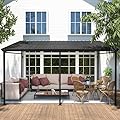 MUPATER 10'x 14' Gazebo, Outdoor Pergola on Clearance with Aluminum Frame, Lean to Pergola Gazebo,Wall-Mounted Heavy Duty Awnings for Patio,Deck, Porch and Backyard