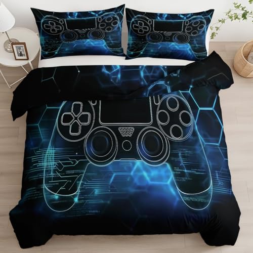 Juego De Funda Nórdica Tema del Juego Controlador Manejo Cama 90-180 X 220 CMY 2 Fundas De Almohada 50 X 75, Ropa Cama con Estampado Moderno, Suave Y No Necesita Planchado Negro