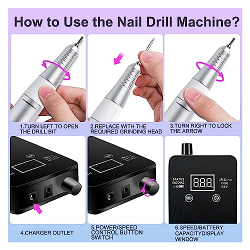 Nail-Grinding-Machine-Portable-30000RPM-Rechargeable-Nail-Drill-Machine-Nail-Sander-Set-High-Speed-Electric-Manicure-Drill-for-Sculpting-Salon-Tools-for-DIY-Home-or-Salon-Mani-Pedis
