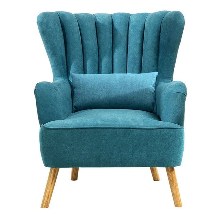 Image of House Solid Wood Wing Chair for Living Room, Arm with Ottoman /Footrest for Bedroom, Velvet Accent Chair with Pouffes, High Back Occasional Tub Chairs with Foot Stool (Blue)