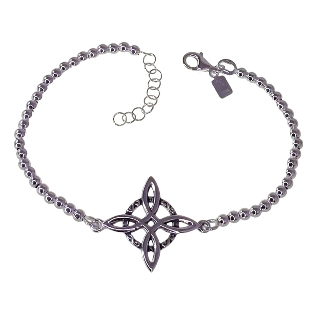 Nudo Bruja pulsera plata Ley 925m mujer 18cm. cadena bolas 3mm. mosquetón
