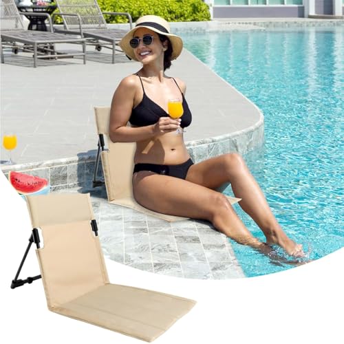 MEISO Strandmatte mit Rückenlehne, Klappbar Strandstuhl, Tragbare Strandliege Faltbarer, Campingstuhl Liegestuhl für Picknick, Garten, Wandern (Beige)