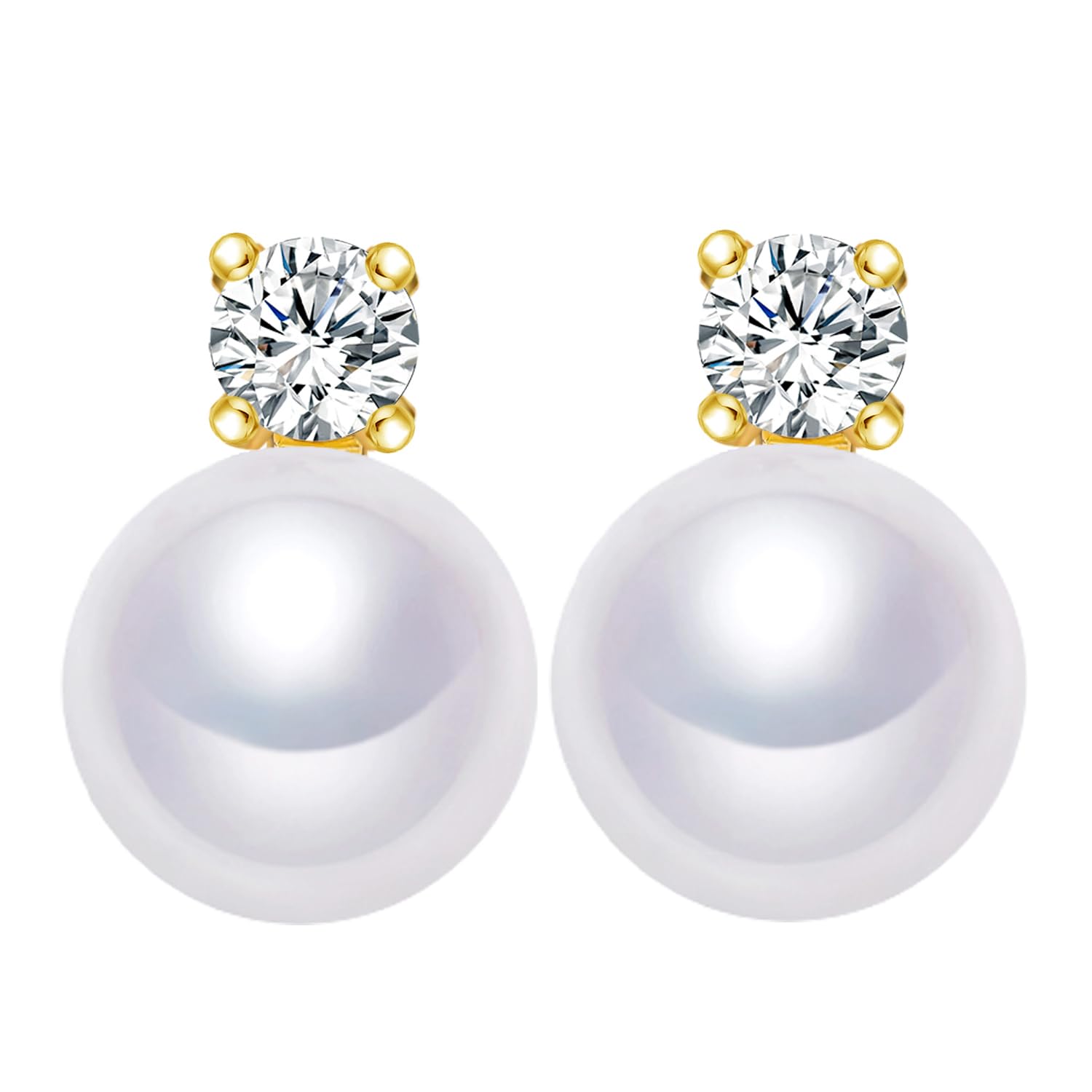 AAA+ Quality Handpicked Freshwater Cultured Stud Button Pearl Earrings Gold Plated 925 Sterling Silver Post