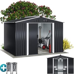 GARDEBRUK® XXL Metalen Tuinhuis 5m² Incl. Fundering 260x205x180cm Schuifdeur Tuinschuur Tuinberging Gereedschap Metallic 9m³