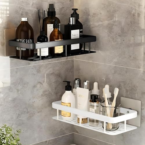 Image of Boniry 2 Pcs Aluminium Heavy Duty Self Adhesive Wall Shelf, Modern Style, Bathroom Shelf Organiser