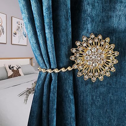 Image of PINKPARI (Label) Magnetic Creative Diamond Curtain Tiebacks, 2 Pcs. Spring Tie Back, Decorative for Home, Office, Hotel (Double Round Diamond, 399)