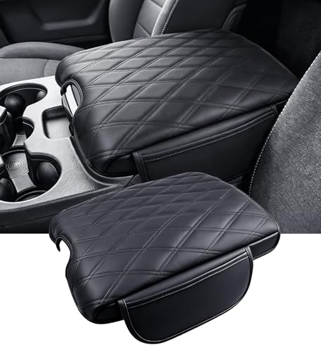 Image of Center Console Cover for Dodge Ram 1500 2013-2018 & Ram 2500 /3500 /1500 Classic Model 2013-2026, Fits Jump Seat Only, 1.2-Inch Thick PU Leather Armrest Cushion Protector with 2 Side Pockets