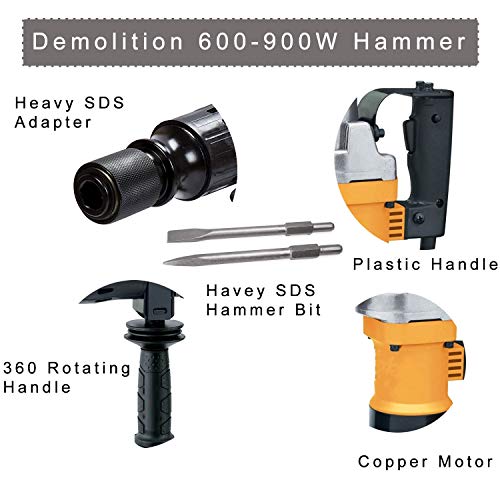 Image of 5kg demolition hammer machine 230v AC powered drill 3000r /min 800watt-1200w concrete wall tiles wiring road breaker-(SDS Chuck /800w,1200 watt /3000rpm /230V 60Hz /Multicolor /Heavy metal & plastic body)