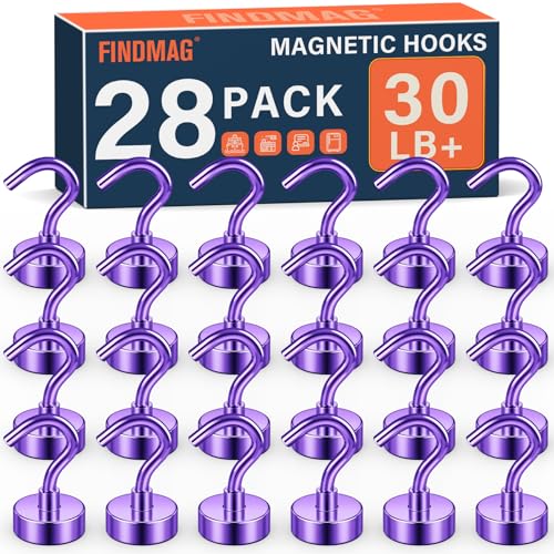 Image of FINDMAG 28 Pack Magnetic Hooks for Cruise Cabins, 30LB+ Purple Magnet Hooks