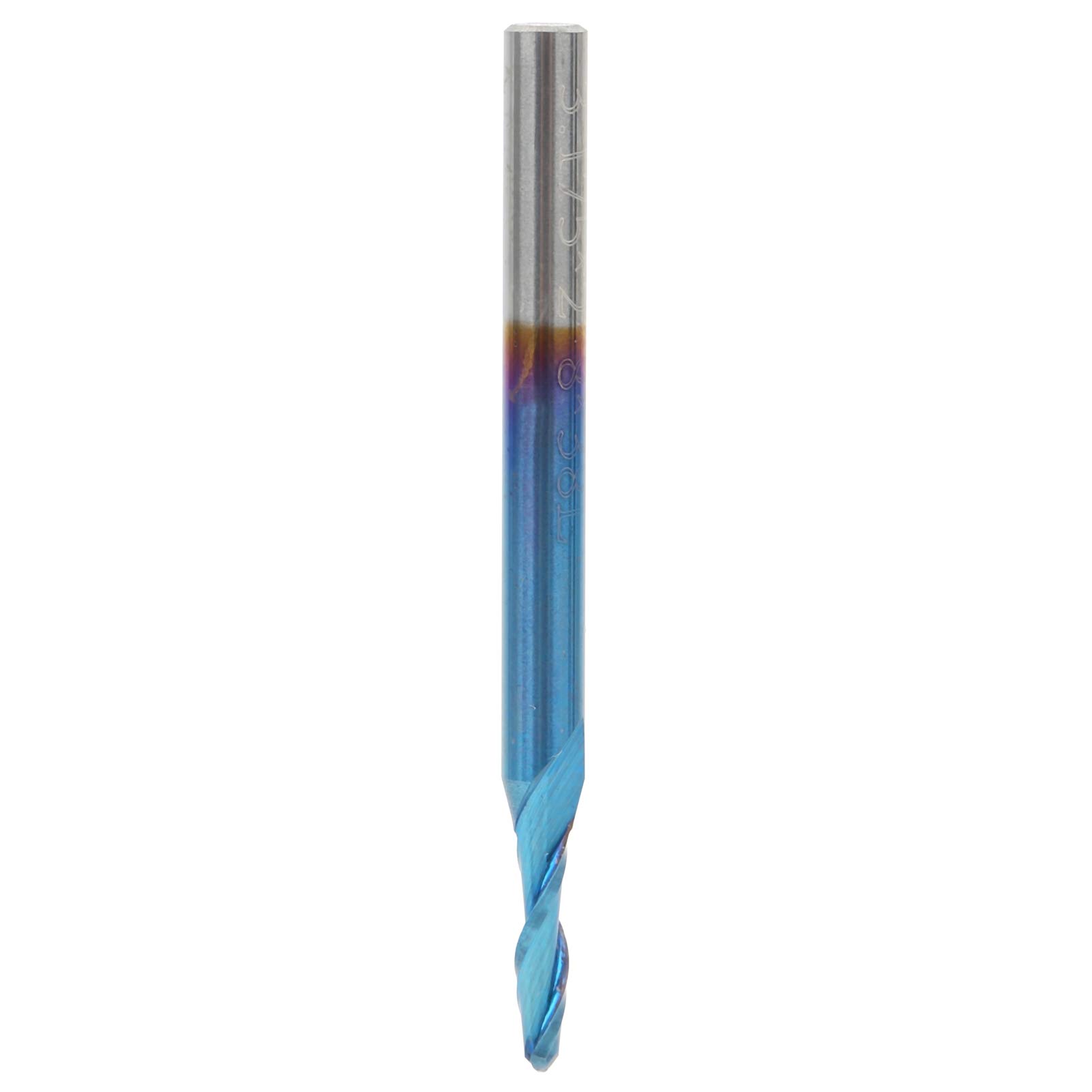Universal Spiral Ball Nose End Mill Router Bit, 2 - Flute Milling Cutter with 3.175mm Shank, Blue Coated Tungsten Steel for 3D Engraving Embossing on Wood Acrylic Plastic PCB