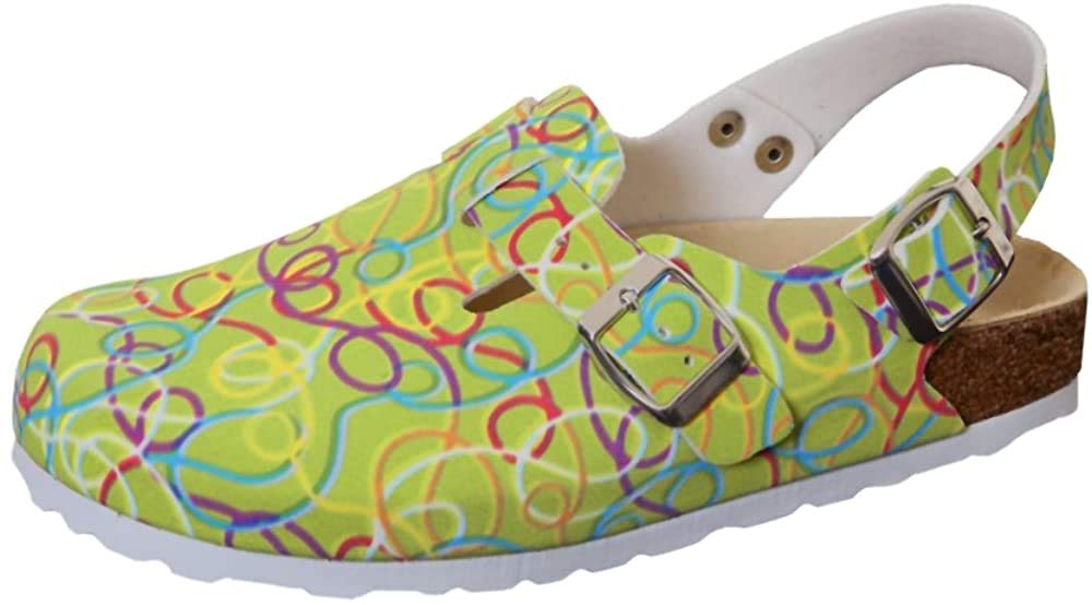 Weeger Wörishofer Organic Health Clog with Heel Strap, Green Graffiti, 5 UK