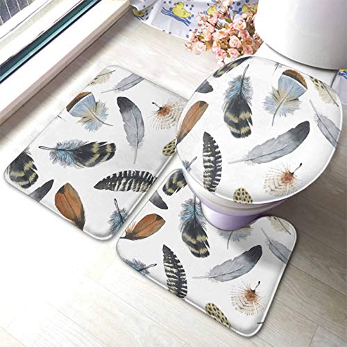 Alfombra De Baño De 3 Piezas Feathers Watercolor Bird Feather Pattern from Wing Isolated Alfombras De Cama Cómoda Antideslizantes Juego De Alfombrillas De Baño, para Dormitorio, Cocina, Baño