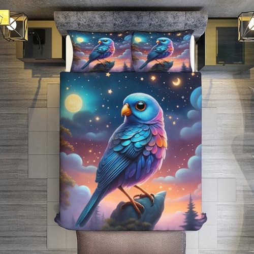 Housse de couette oiseau 3D parure de lit 200x200 microfibre 3 pièces - 3