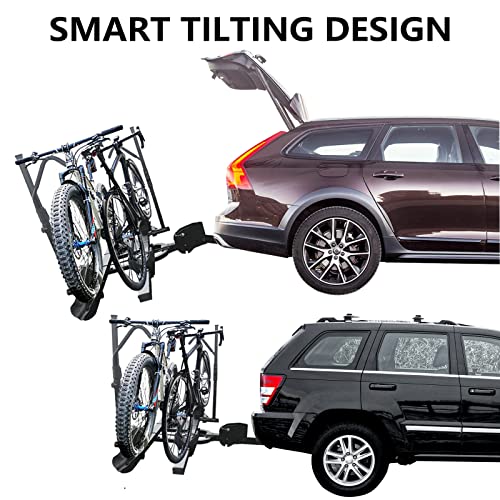 Ninte Bike Hitch Rack For Car Carries 2 Ebike Rack Fits Fat Tire,Mountain Bike,Standard Bicycles,Smart Tilting Easy Access To Trunk 2 Bikes Heavy Duty，Bikes X 66 Lbs (132 Lbs Capacity Total) #TOP1