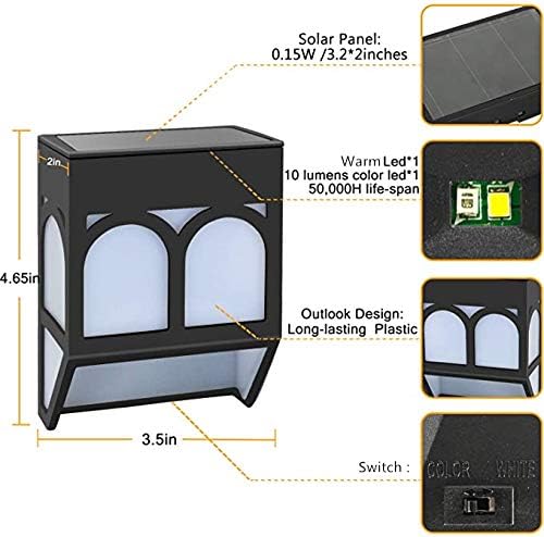 EAUOH Solar Lights Outdoor LED Solar Deck Lights Solar Powered Fence Lights Waterproof Decorative for Front Door,Back Yard,Railing,Warm/Color Changing 6 Pack