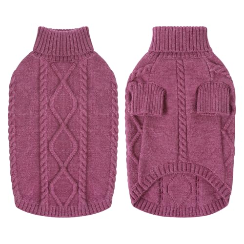 Queenmore Dackel Pullover Hundepullover Mittelgroße Hunde Wärme Hundepulli Strick Pullover Hund Strickmantel Mit Zopfmuster Hundepullover Französische Bulldogge Bulldog, Pflaume, M