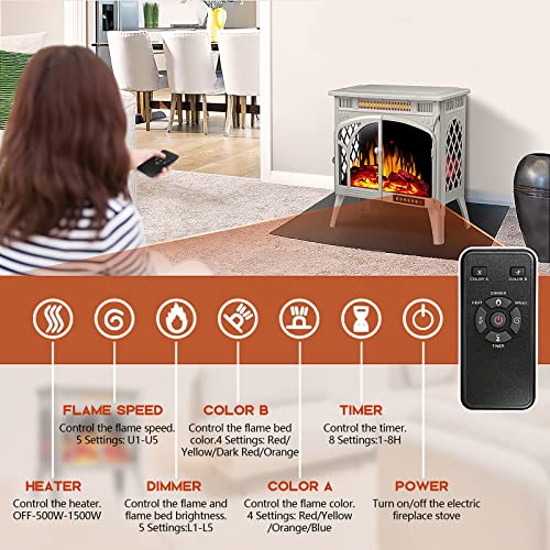 Kismile 3D Infrared Electric Fireplace Stove, Freestanding Fireplace Heater With Realistic Flame Effects, Portable Indoor Space Heater With Overheating Safety System, Adjustable Brightness (Beige) #TOP6