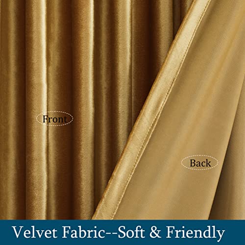 Image of Gold Velvet Curtains 63 inch Long for Living Room,Luxury 2 Panels Room Darkening Rod Pocket Back Tab Curtain Elegant Thermal Insulated Heavy Soft Soundproof Decorative Window Drapes for Bedroom