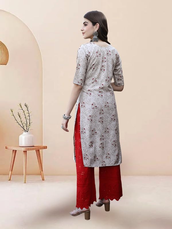 Pinkmint Elegant Printed Crepe Kurti's For Women's Ll Fashionable Kurti Ll Straight Round Neck Kurti (Pack Of 1) Cream