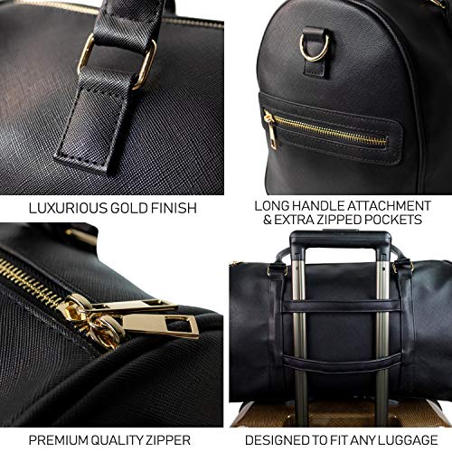 Weekender Carry Bags Vegan Leather Travel Shoulder Tote Trolley Luggage Sleeve Duffle (Black-04)